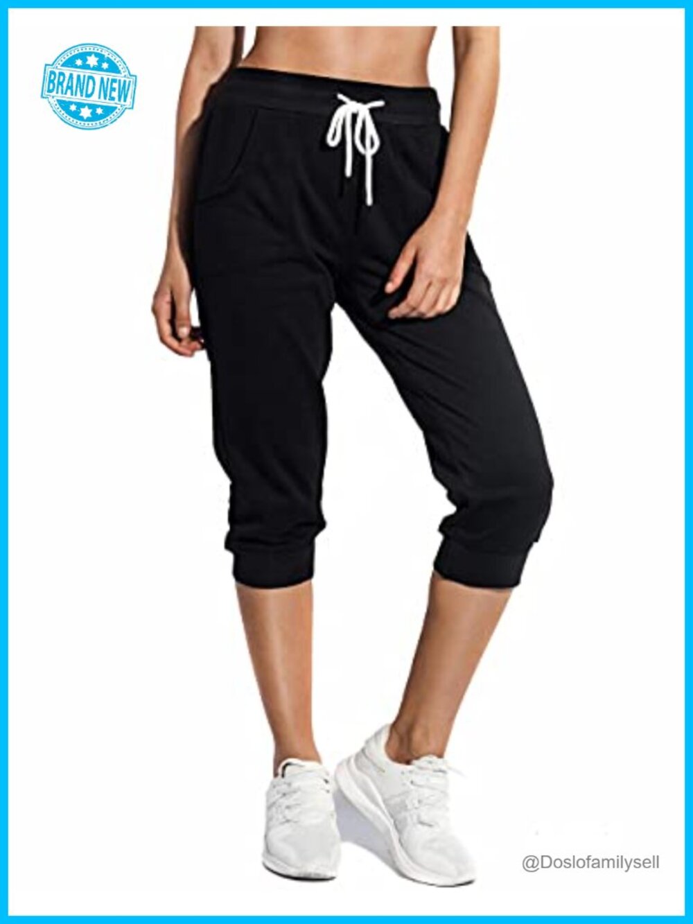 Women's Capri Sweatpants French Terry Joggers Pockets Slim Fit